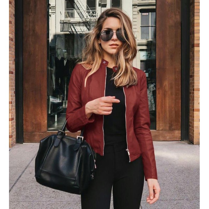 2025 Women Bike Coat Pu Leather Outwear Zipper Outfit Autumn Winter Wome Fashion Shor