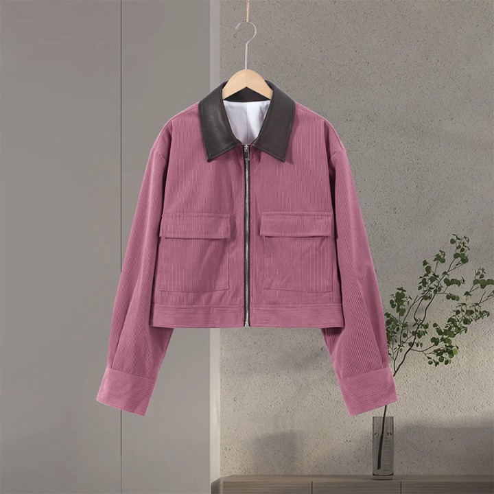 Women Dusty Faux Suede Bomber Jacket Stand Collar Zip Up Loose Drop Shoulder Elastic 