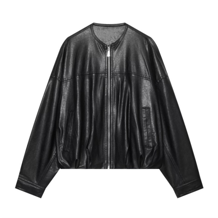 Women S Leather Jacket New 2026 Autumn Winter Classic Commuter Style O Neck Pocket Ch