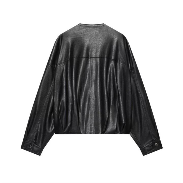 Women S Leather Jacket New 2026 Autumn Winter Classic Commuter Style O Neck Pocket Ch