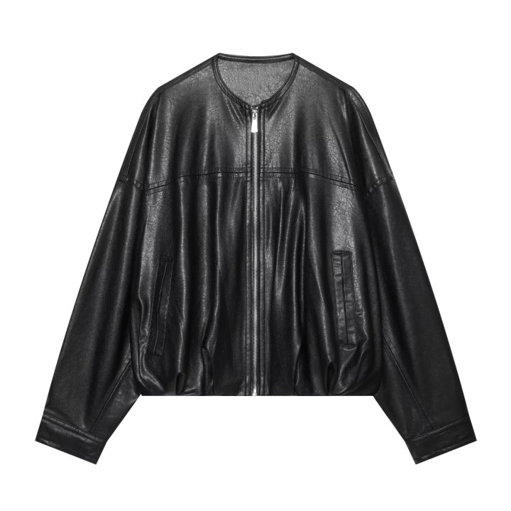 Women S Leather Jacket New 2026 Autumn Winter Classic Commuter Style O Neck Pocket Ch