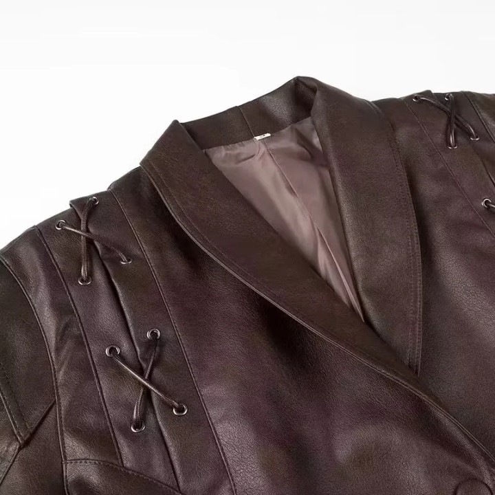Leather Jackets Womens With Belt Fur Coat Streetwear Fashion Solid Outwear Woman Ele
