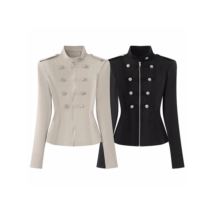 Women Fall Clothes For Women Napoleon Jacket Coat Double Row Buttons Cinched Short   