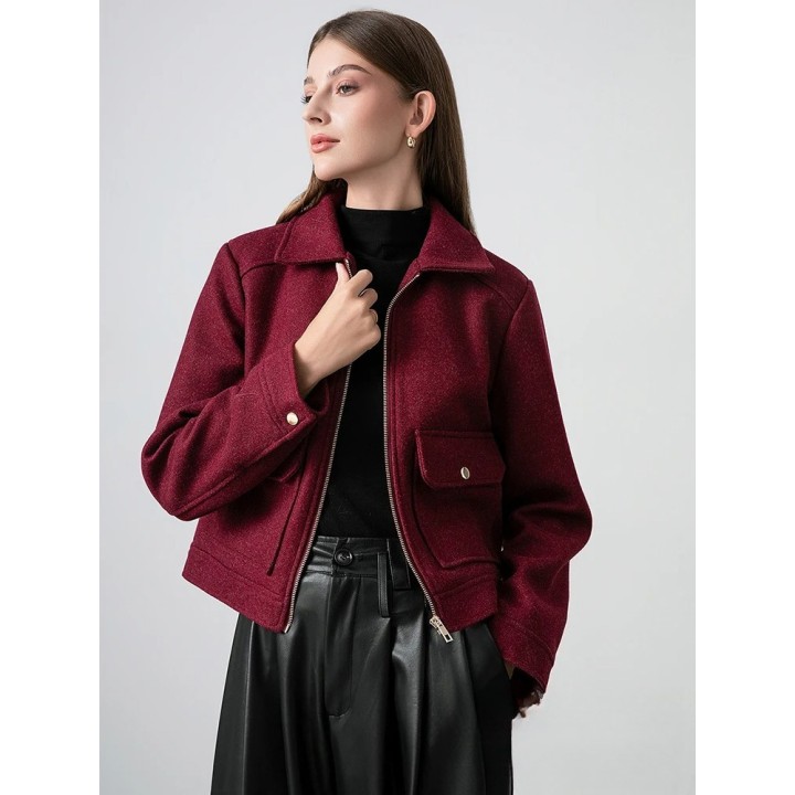 Kondala Red Bordeaux Loose Jakcets Women Zipper Pockets Short Coats Fashion 2025 Autm