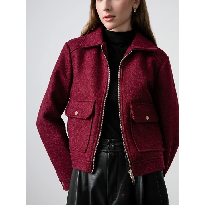 Kondala Red Bordeaux Loose Jakcets Women Zipper Pockets Short Coats Fashion 2025 Autm