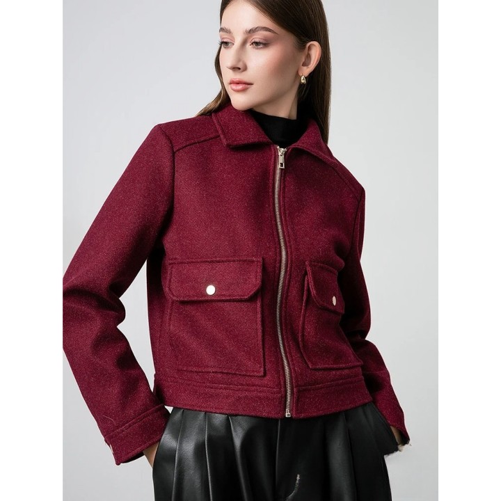 Kondala Red Bordeaux Loose Jakcets Women Zipper Pockets Short Coats Fashion 2025 Autm