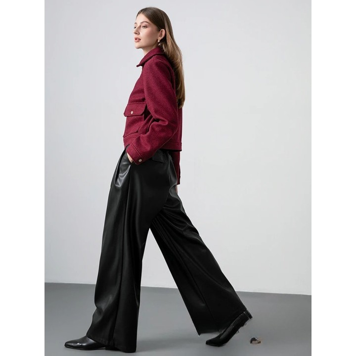 Kondala Red Bordeaux Loose Jakcets Women Zipper Pockets Short Coats Fashion 2025 Autm