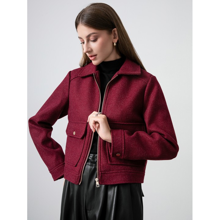 Kondala Red Bordeaux Loose Jakcets Women Zipper Pockets Short Coats Fashion 2025 Autm
