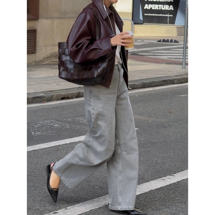 Weird Puss Pu Crop Jacket Women Fall Wild Trend Gothic Punk Elegant Waist Zip Full Sl