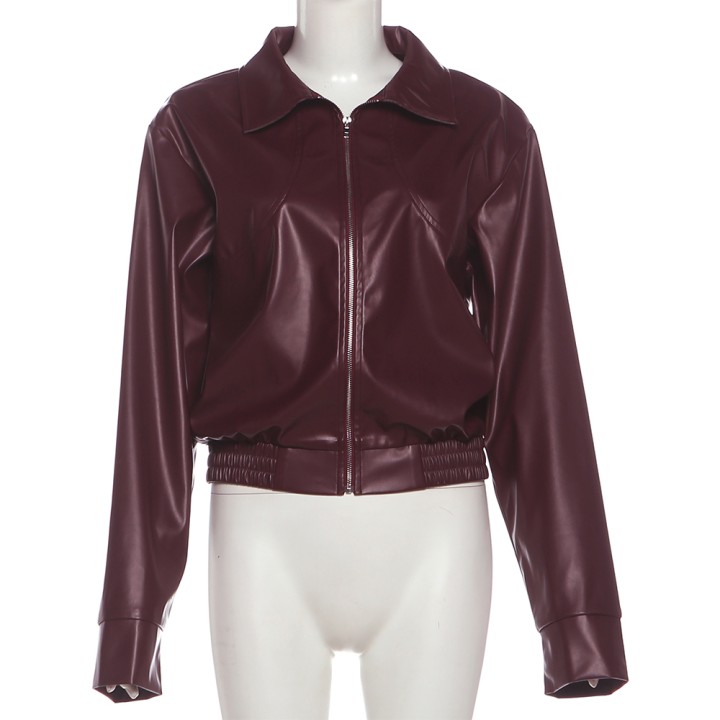 Weird Puss Pu Crop Jacket Women Fall Wild Trend Gothic Punk Elegant Waist Zip Full Sl