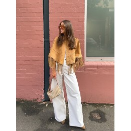 Autumn Brown Tassel Suede Cape Jackets Fashion Lapel Patchwork Loose Short Coat Chic 
