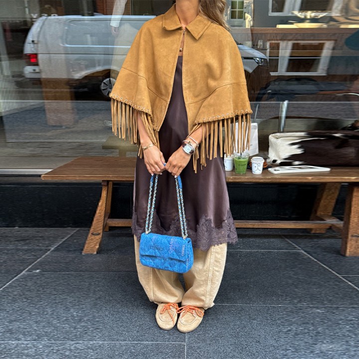 Autumn Brown Tassel Suede Cape Jackets Fashion Lapel Patchwork Loose Short Coat Chic 