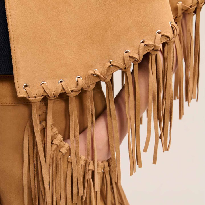 Autumn Brown Tassel Suede Cape Jackets Fashion Lapel Patchwork Loose Short Coat Chic 