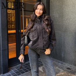Mujer Suede Bomber Jacket Woman Oversized Demiseason Jackets For Women Outerwears Win