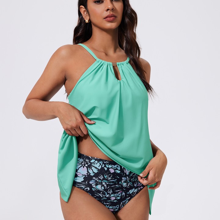 Women Ruffled Tankini Set Padded Halter Top Swimming Suits High Waist  Swimsuits Swim