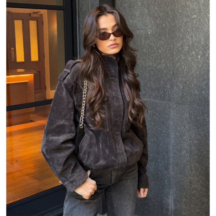 Mujer Suede Bomber Jacket Woman Oversized Demiseason Jackets For Women Outerwears Win