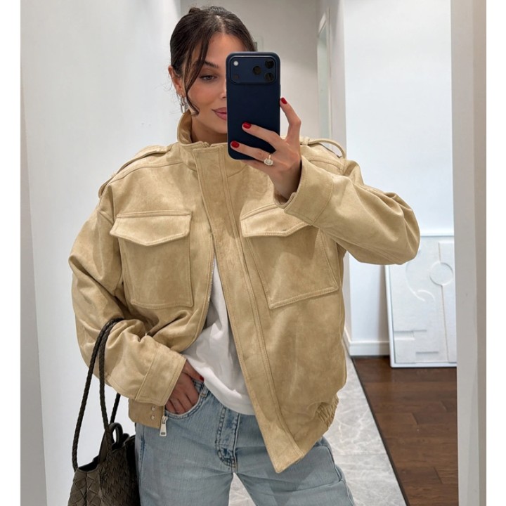 Mujer Suede Bomber Jacket Woman Oversized Demiseason Jackets For Women Outerwears Win