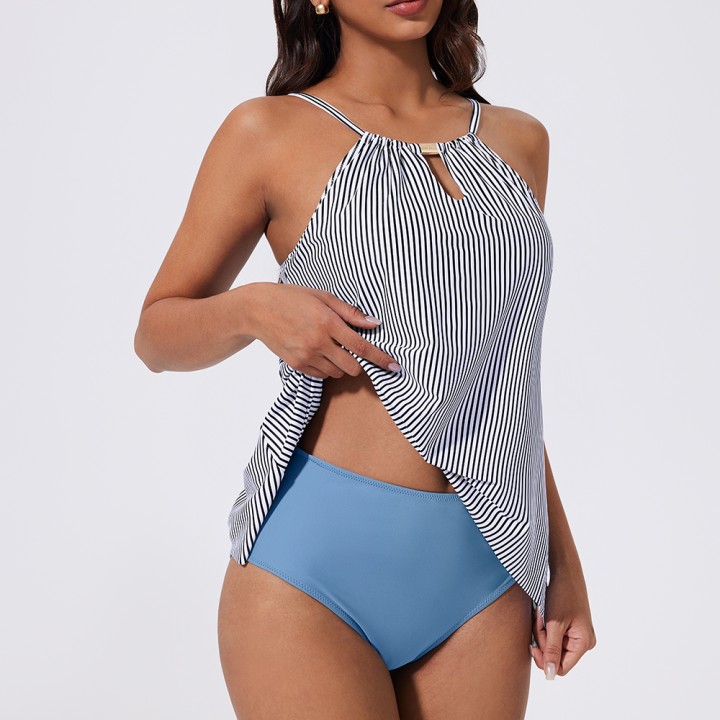 Women Ruffled Tankini Set Padded Halter Top Swimming Suits High Waist  Swimsuits Swim