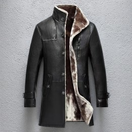 Mens Clothing Genuine Sheep Leather Coat Winter Thick Real Fur Long Sheepskin Jackets