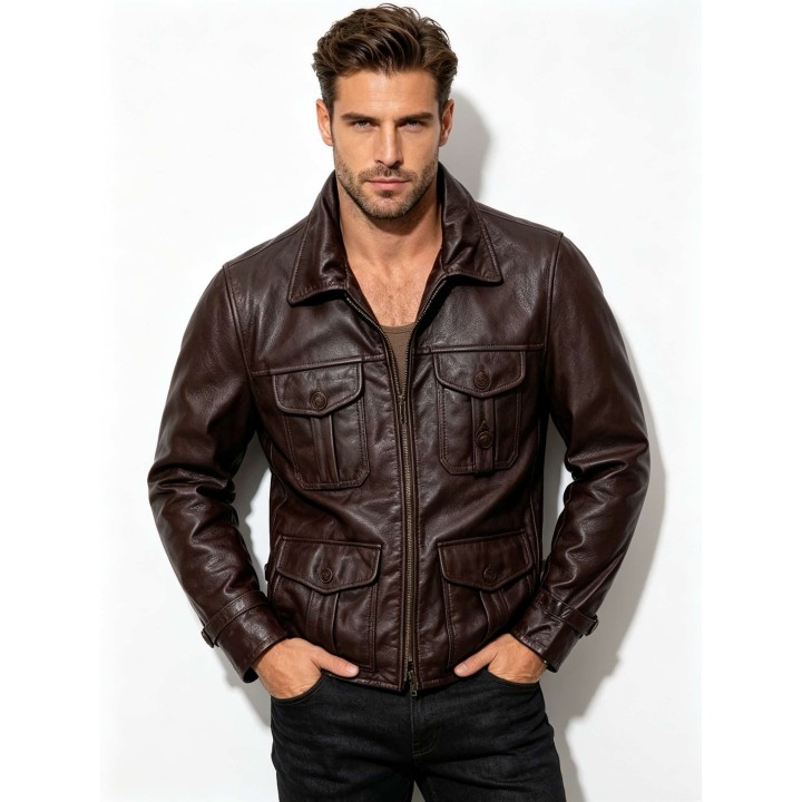 Brown Autumn Leather Jacket Men Retro Style Plus Size 5xl Genuine Natural Cowhide Tur