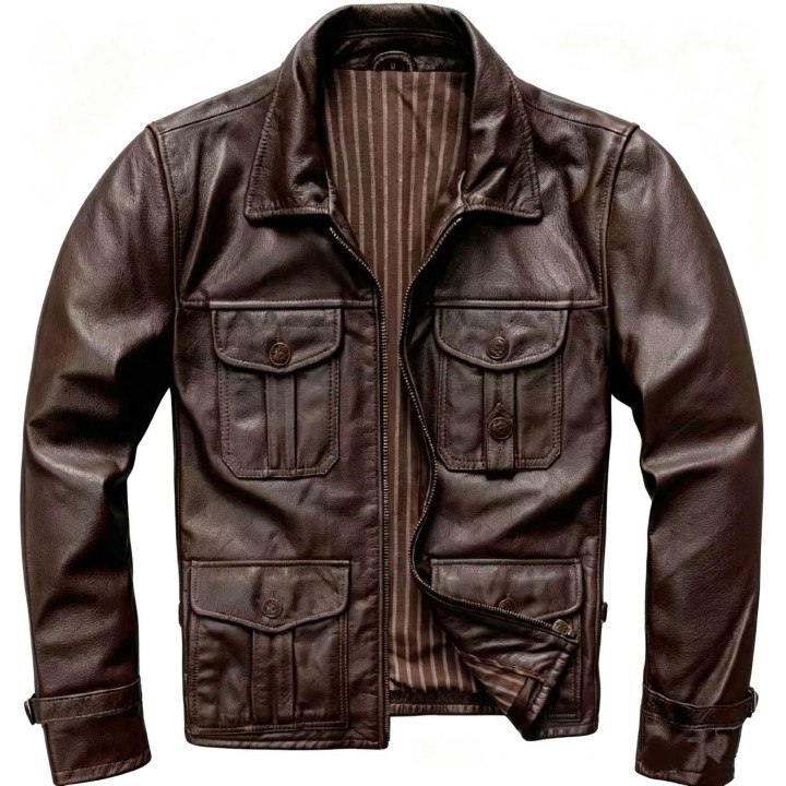 Brown Autumn Leather Jacket Men Retro Style Plus Size 5xl Genuine Natural Cowhide Tur