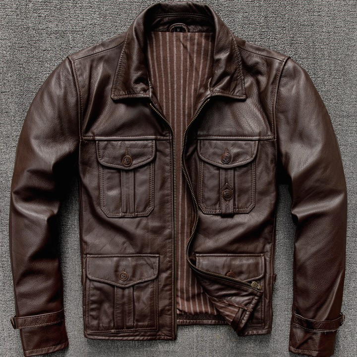 Brown Autumn Leather Jacket Men Retro Style Plus Size 5xl Genuine Natural Cowhide Tur