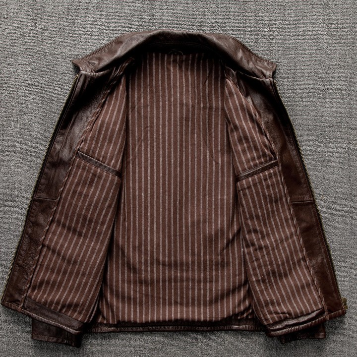Brown Autumn Leather Jacket Men Retro Style Plus Size 5xl Genuine Natural Cowhide Tur