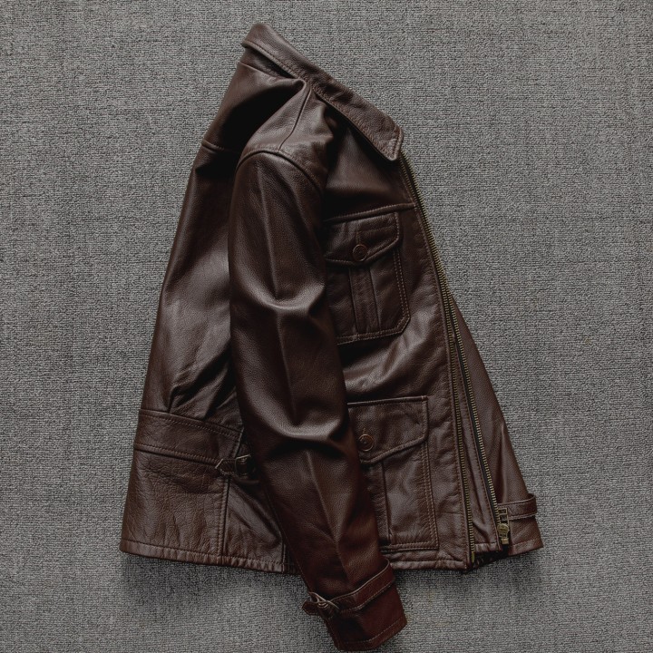 Brown Autumn Leather Jacket Men Retro Style Plus Size 5xl Genuine Natural Cowhide Tur