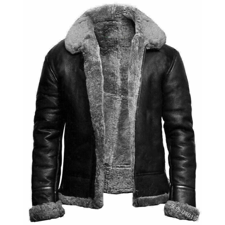 Vintage Mens Faux Fur Coat Fur Collar Heavyweight Winter Faux Fur Leather Jacket Nor