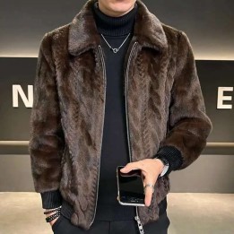 Mens Faux Leather Jacket Men Plush Thick Coat  Style Faux Leather Jacket Men Fur Coa