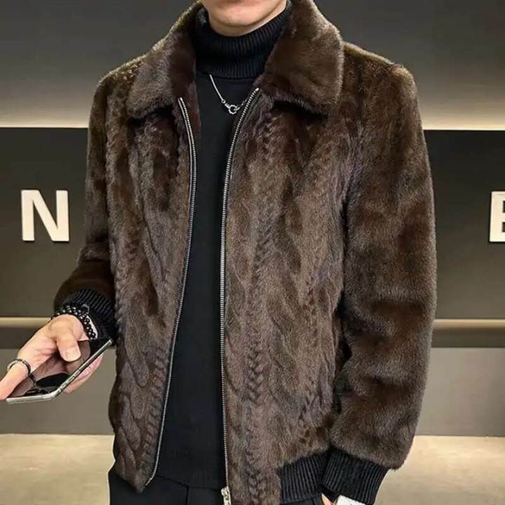 Mens Faux Leather Jacket Men Plush Thick Coat  Style Faux Leather Jacket Men Fur Coa