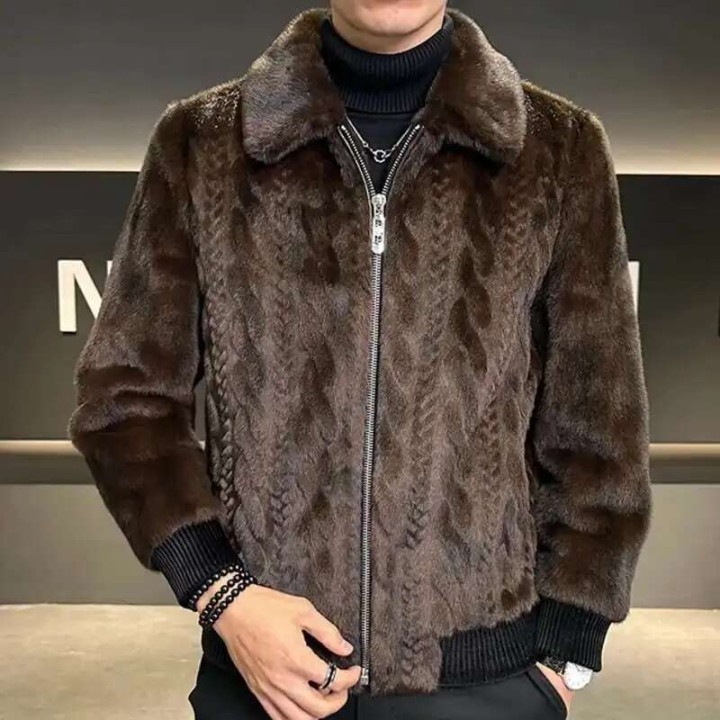 Mens Faux Leather Jacket Men Plush Thick Coat  Style Faux Leather Jacket Men Fur Coa