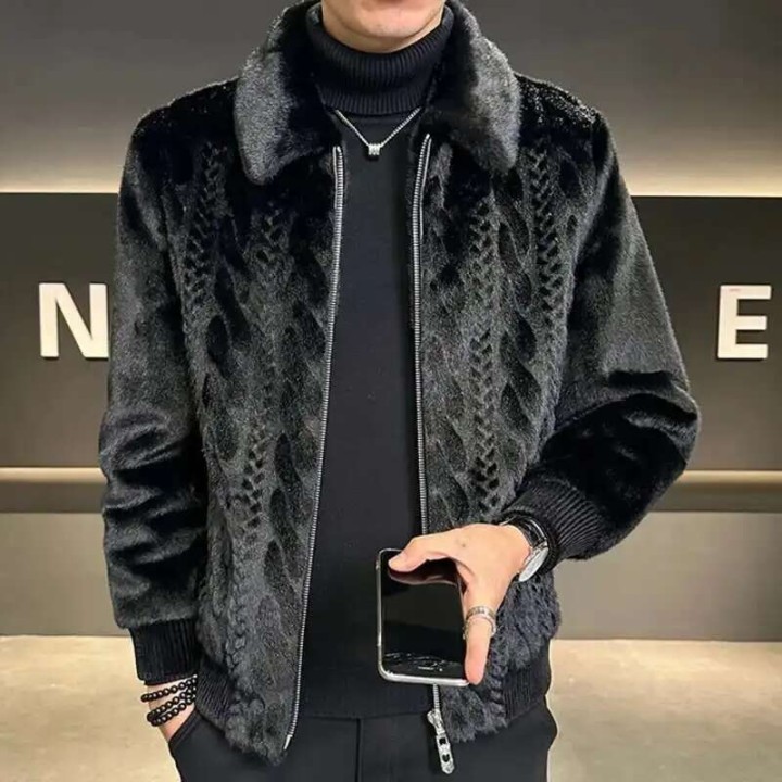 Mens Faux Leather Jacket Men Plush Thick Coat  Style Faux Leather Jacket Men Fur Coa