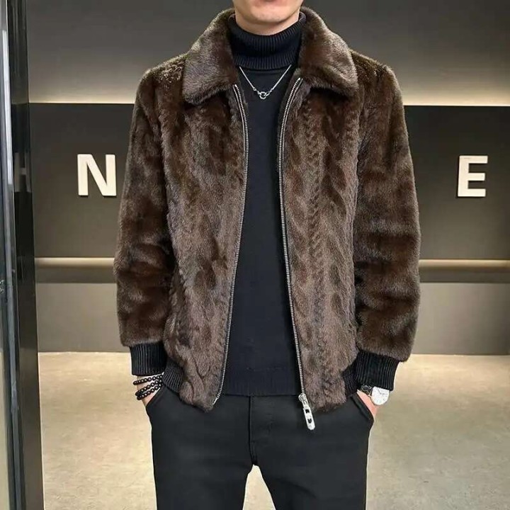 Mens Faux Leather Jacket Men Plush Thick Coat  Style Faux Leather Jacket Men Fur Coa