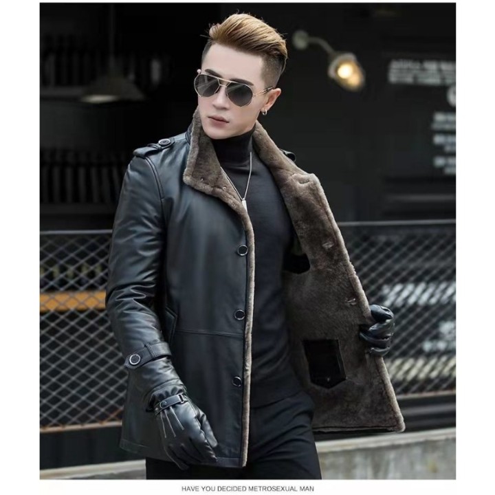 Genuine Leather Slimfit Midlength Fur One With Cashmere Mink Fur New Winter Mens Coa