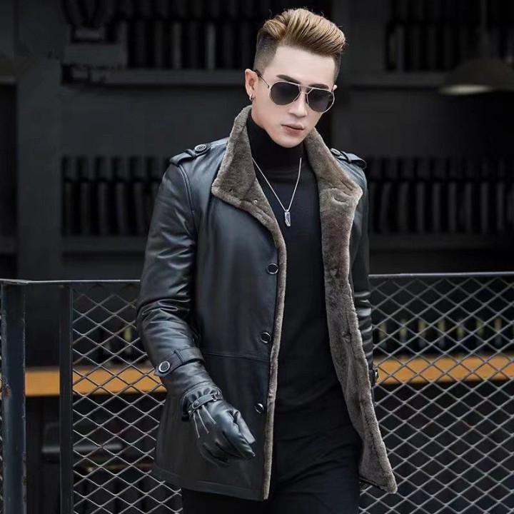Genuine Leather Slimfit Midlength Fur One With Cashmere Mink Fur New Winter Mens Coa