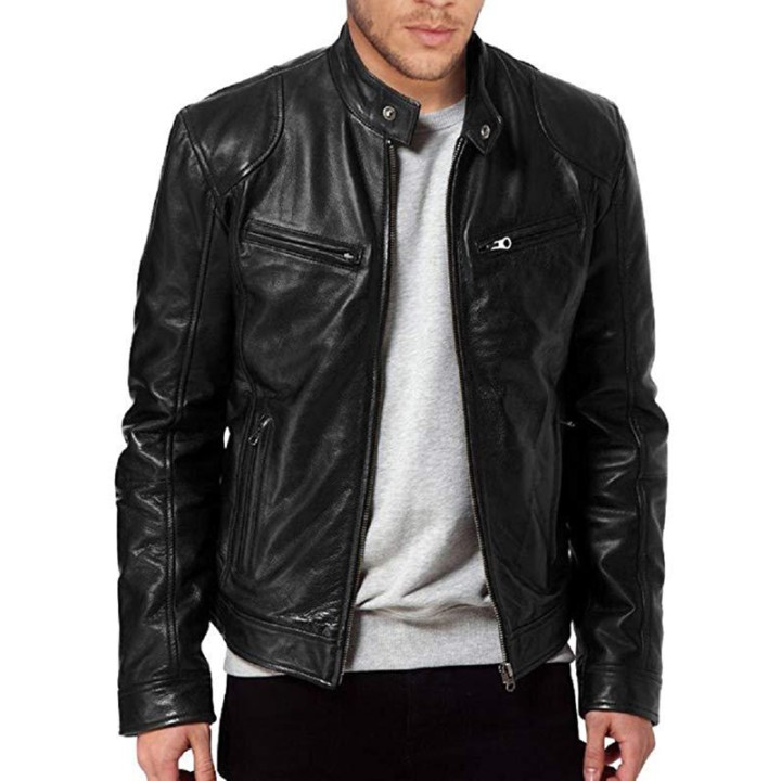 2024 Motorcycle Leather Jackets Man Casual Fashion Motorcycle Coat Slim Fit Lapel Pu 