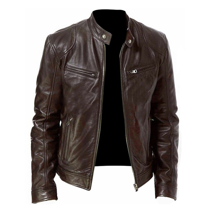 2024 Motorcycle Leather Jackets Man Casual Fashion Motorcycle Coat Slim Fit Lapel Pu 