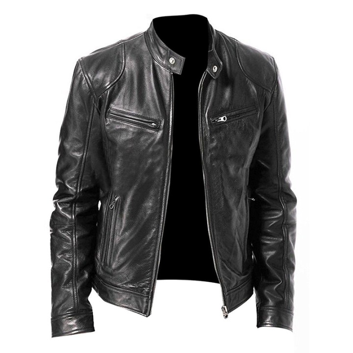 2024 Motorcycle Leather Jackets Man Casual Fashion Motorcycle Coat Slim Fit Lapel Pu 