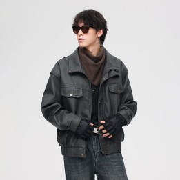 Retro High Quality Locomotive Leather Jacket Mens  Pu Leather Thickened Short Highen
