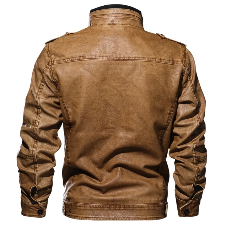 Mens Pu Leather Jacket Autumn Winter Casual Slim Coat Multipocket Tactical Bomber Mo