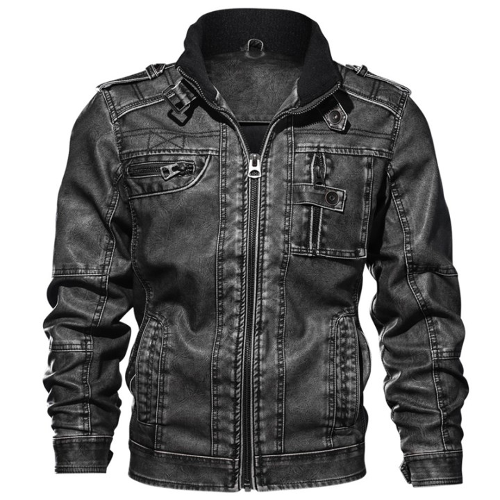 Mens Pu Leather Jacket Autumn Winter Casual Slim Coat Multipocket Tactical Bomber Mo