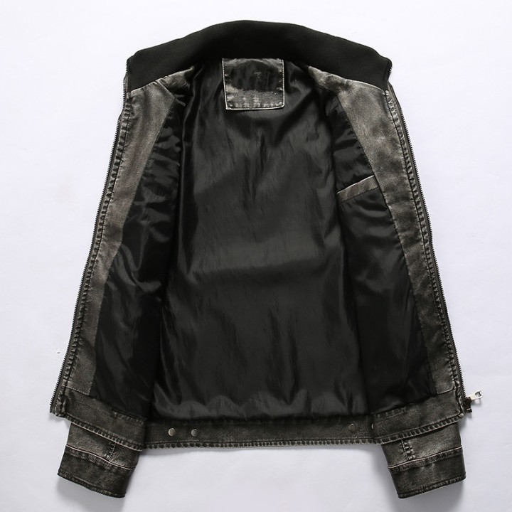 Mens Pu Leather Jacket Autumn Winter Casual Slim Coat Multipocket Tactical Bomber Mo