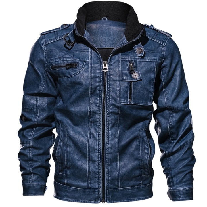 Mens Pu Leather Jacket Autumn Winter Casual Slim Coat Multipocket Tactical Bomber Mo