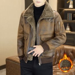 2025 Winter Fur Integrated Leather Jacket Men Thick Velvet Imitation Fur Leather Coat