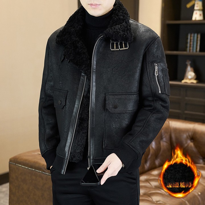 2025 Winter Fur Integrated Leather Jacket Men Thick Velvet Imitation Fur Leather Coat