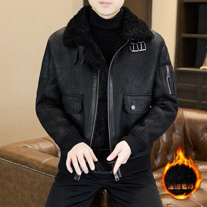 2025 Winter Fur Integrated Leather Jacket Men Thick Velvet Imitation Fur Leather Coat