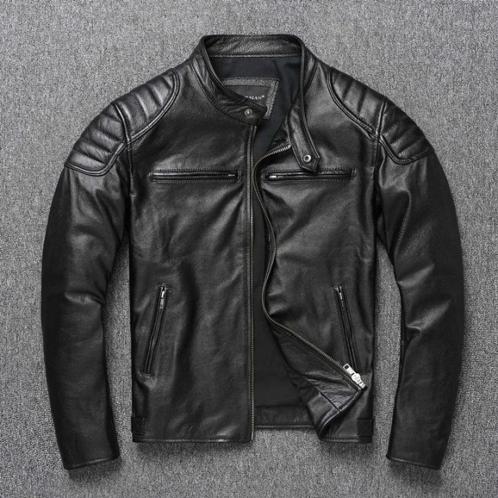 Italian Oil Wax Vegetable Tanned Bark Pattern Sheepskin Genuine Leather Jacket Mens 