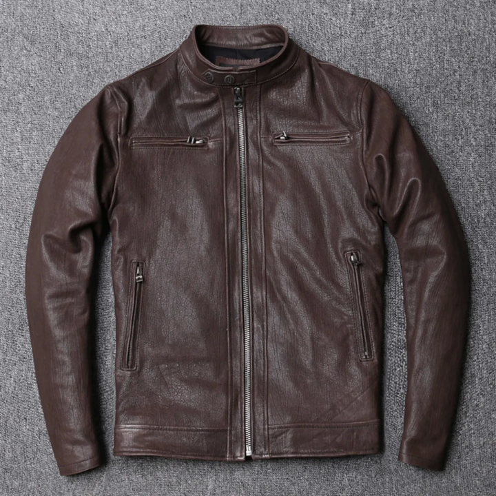 Italian Oil Wax Vegetable Tanned Bark Pattern Sheepskin Genuine Leather Jacket Mens 