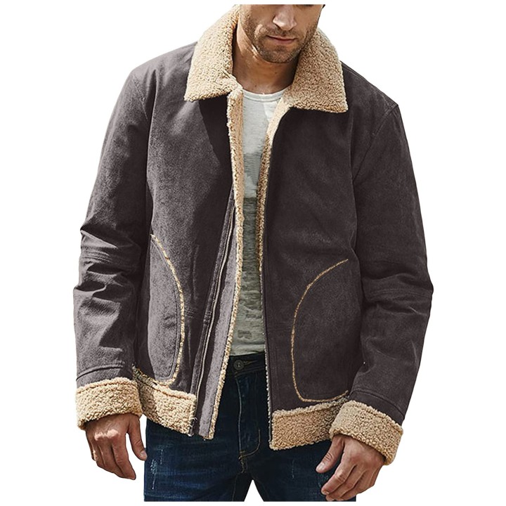 2024 Mens Matte Fleece Composite Coat Thick Coat Imitation Fur Integrated Warm Fashi